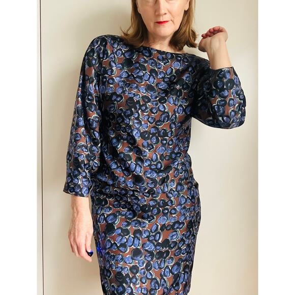 Designer Piazza Sempione Silk Shift Dress Puple Black Size Knee Length Cocktail - Picture 1 of 10